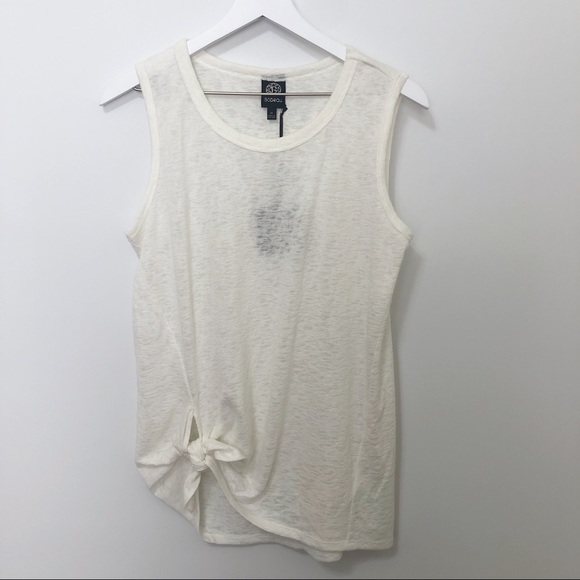 bobeau Tops - Bobeau Tie Front Knit Ivory Burnout Tank Top